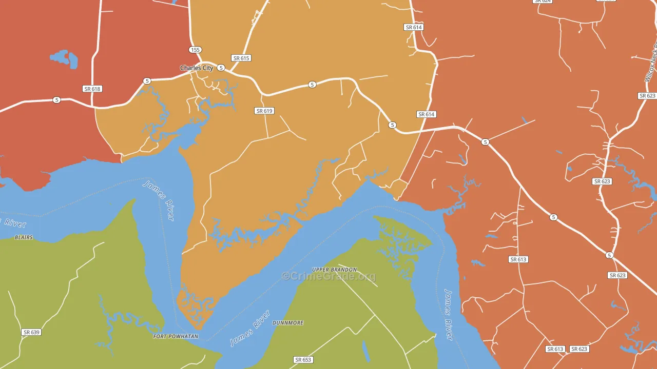 Upper Brandon, VA Map of Burglary Rates