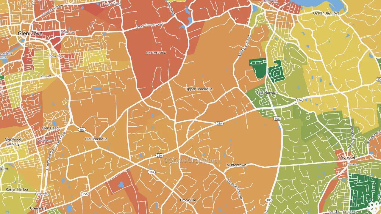 Upper Brookville, NY Map of Burglary Rates