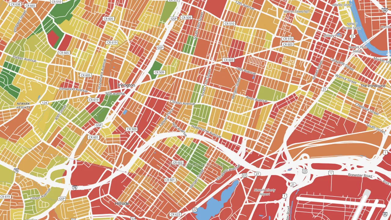 Upper Clinton Hill, Newark, NJ Map of Burglary Rates