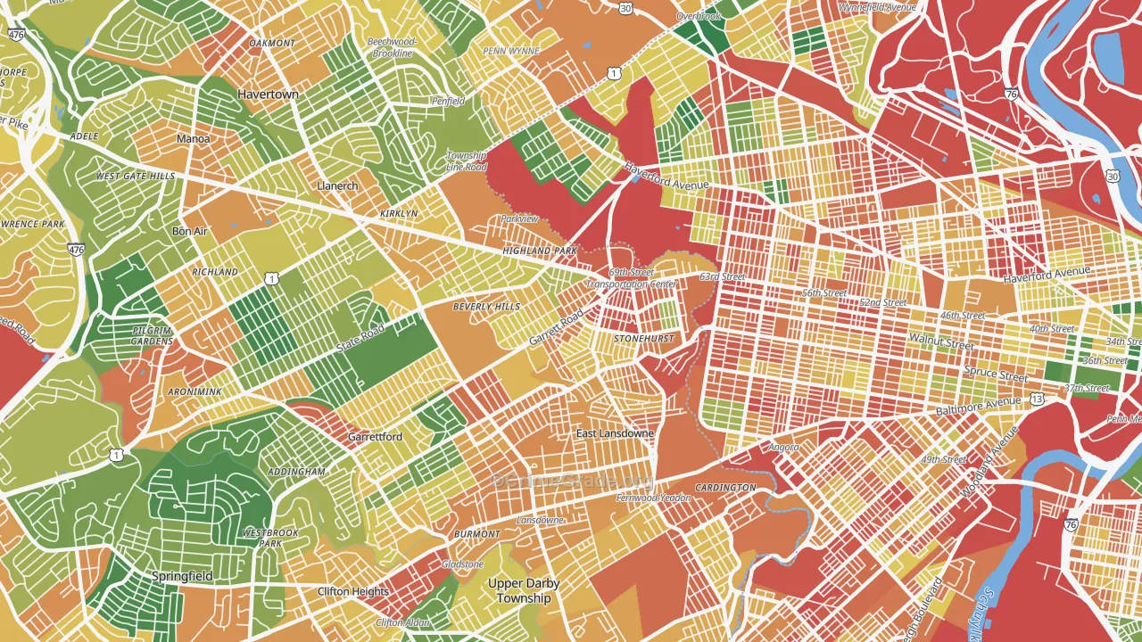 Upper Darby, PA Map of Burglary Rates