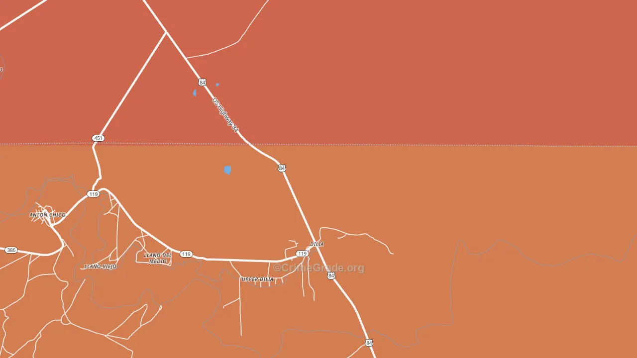 Upper Dilia, NM Map of Burglary Rates