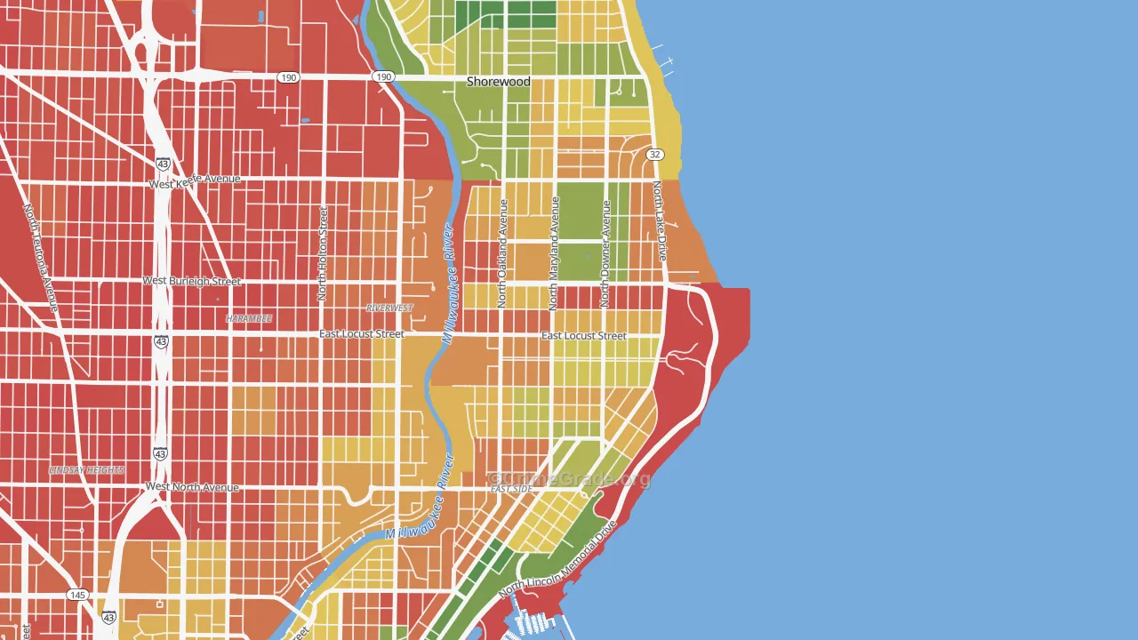 Upper East Side, Milwaukee, WI Map of Burglary Rates