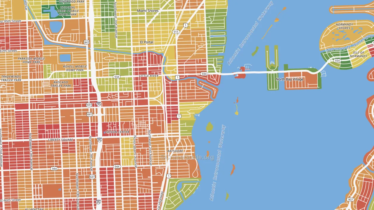 Upper Eastside, Miami, FL Map of Burglary Rates