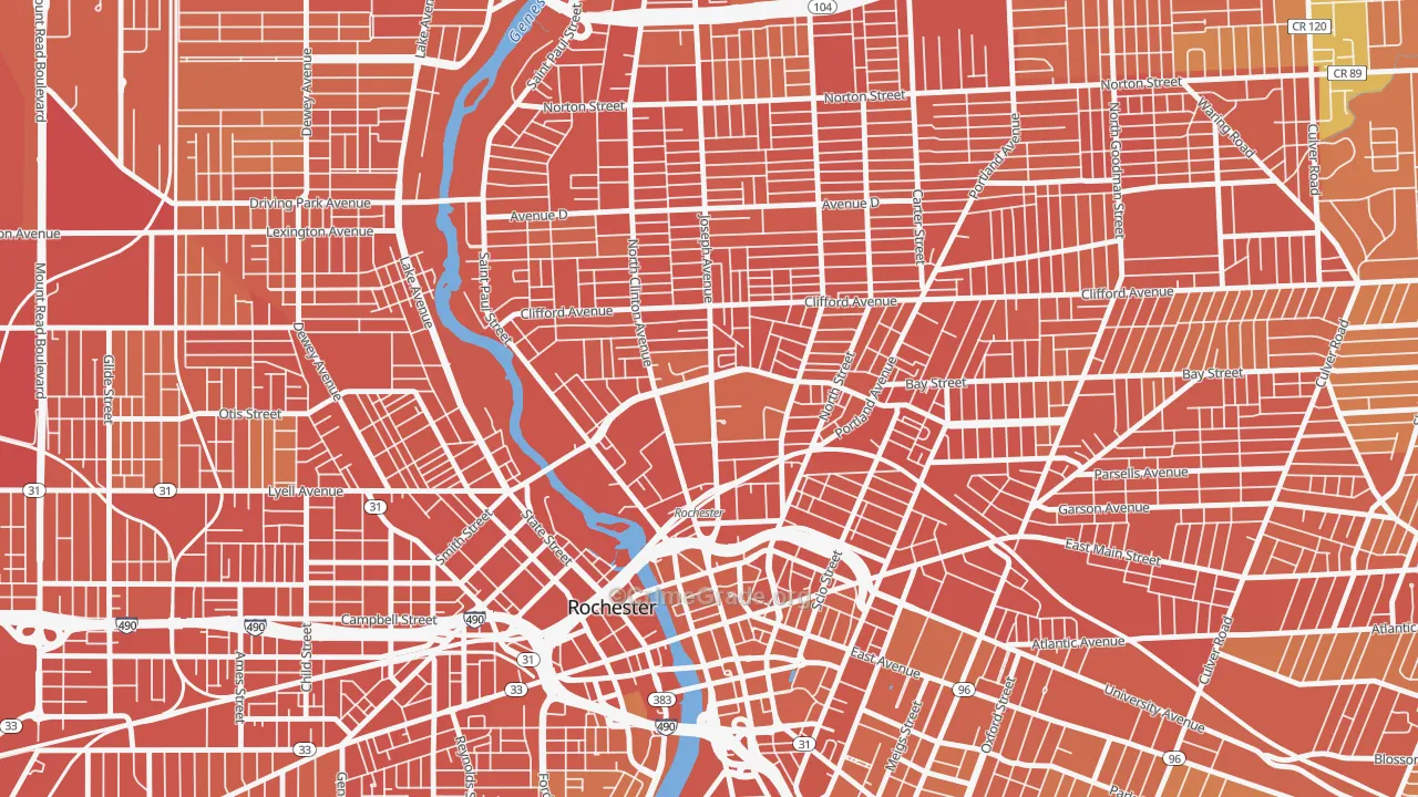 Upper Falls, Rochester, NY Map of Burglary Rates