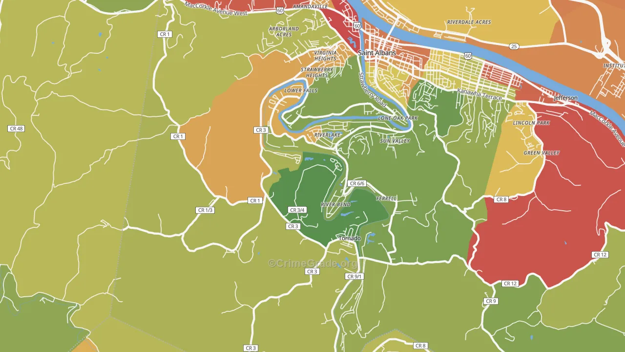 Upper Falls, WV Map of Burglary Rates