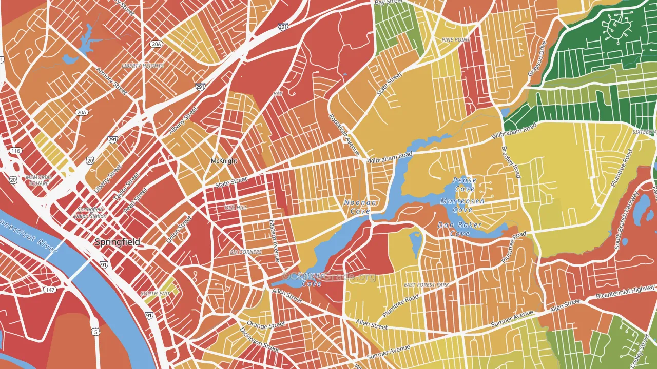 Upper Hill, Springfield, MA Map of Burglary Rates