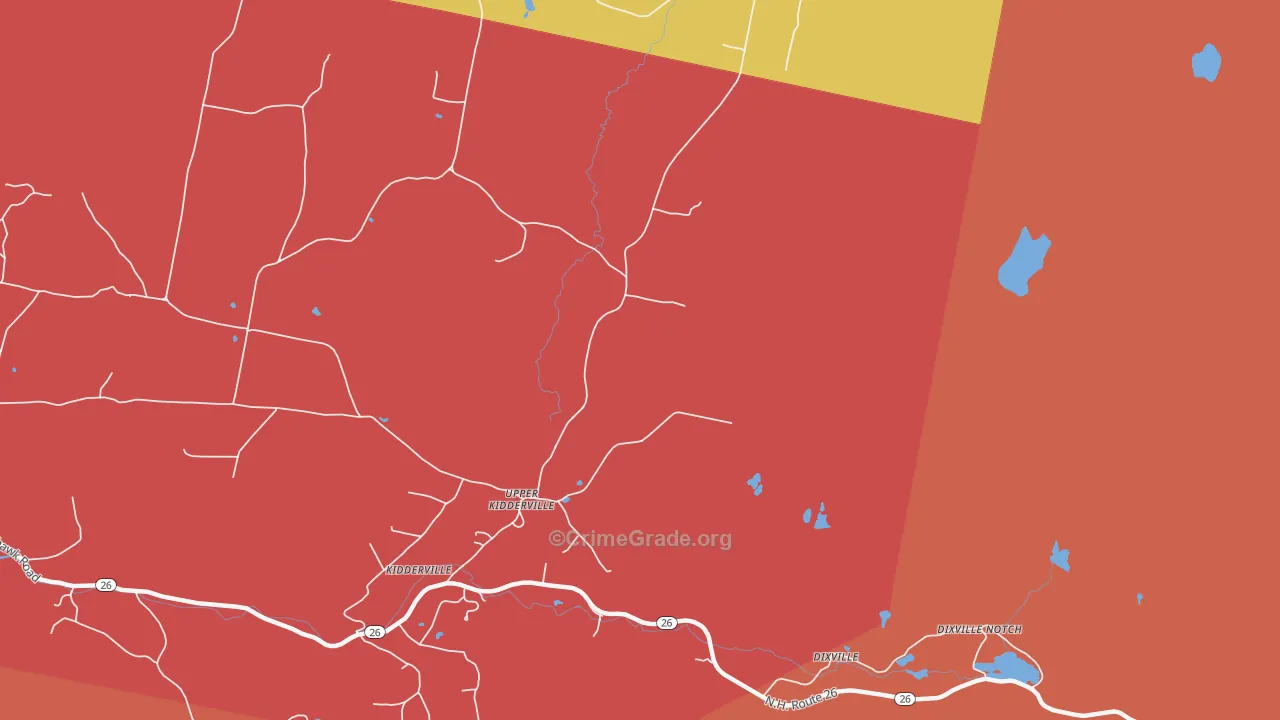 Upper Kidderville, NH Map of Burglary Rates