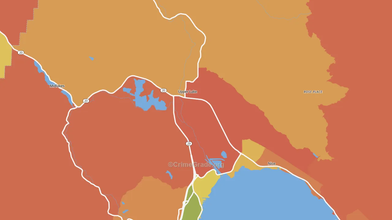 Upper Lake, CA Map of Burglary Rates