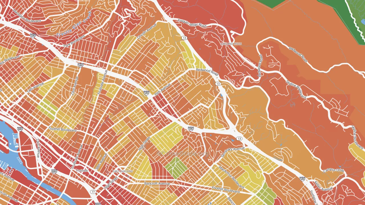 Upper Laurel, Oakland, CA Map of Burglary Rates