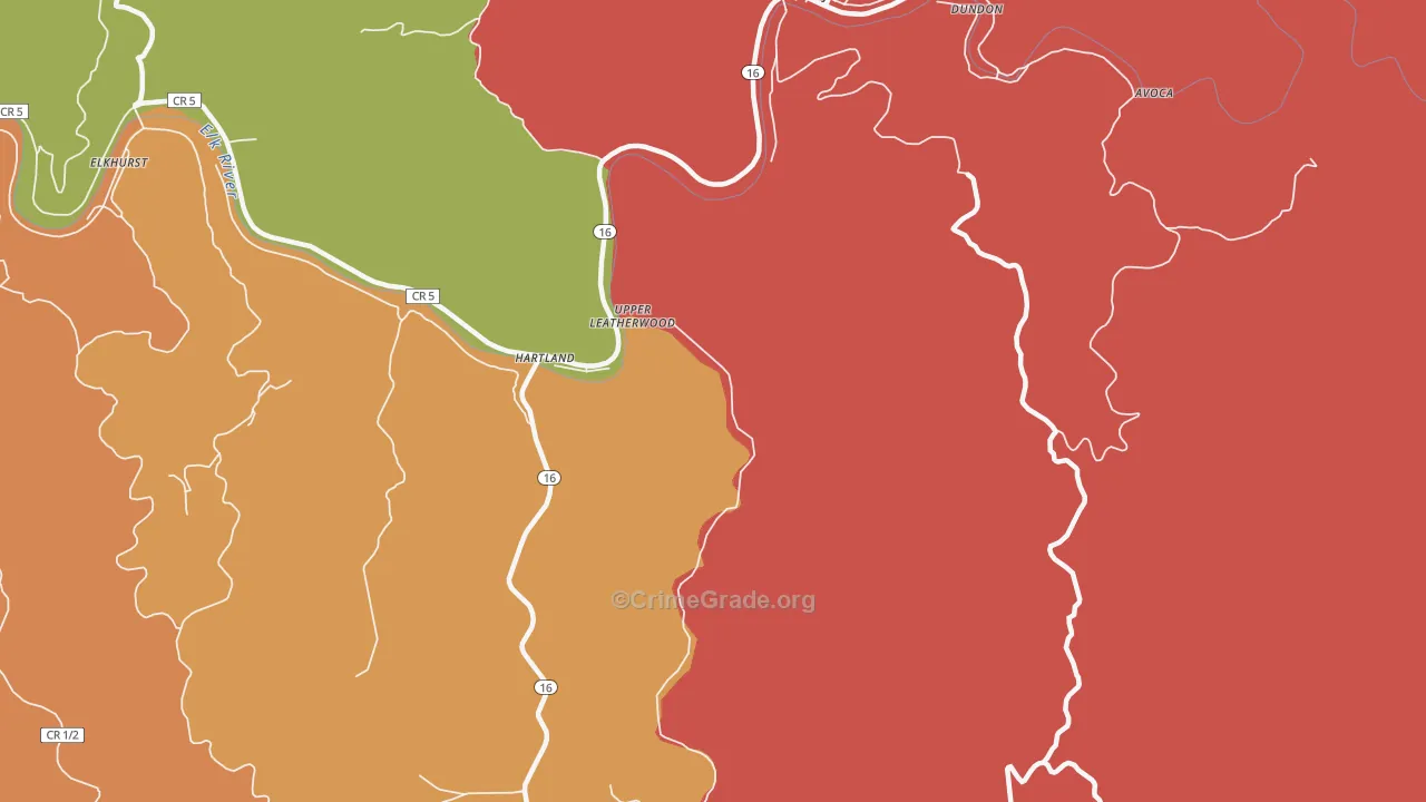 Upper Leatherwood, WV Map of Burglary Rates