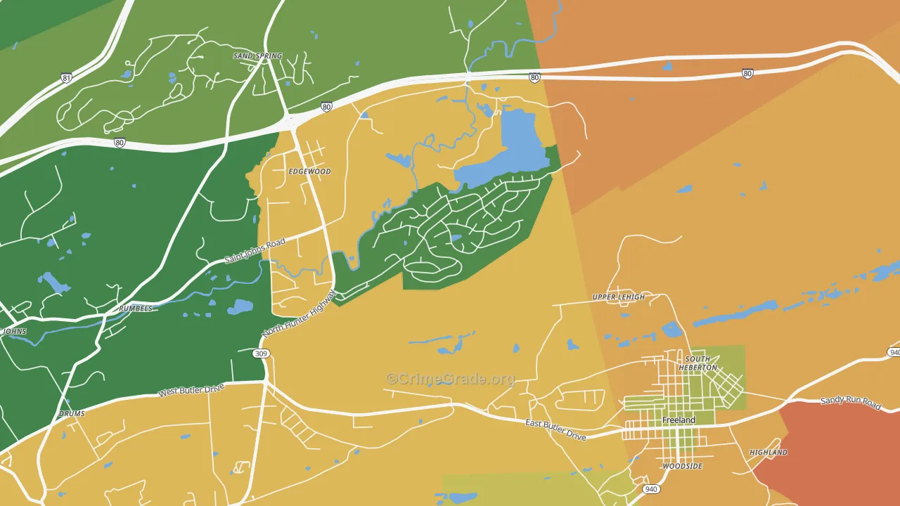 Upper Lehigh, PA Map of Burglary Rates
