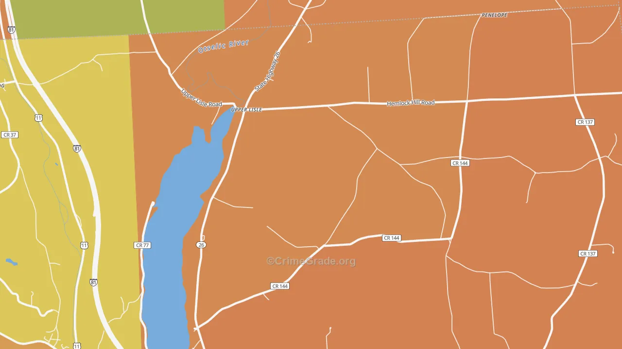 Upper Lisle, NY Map of Burglary Rates