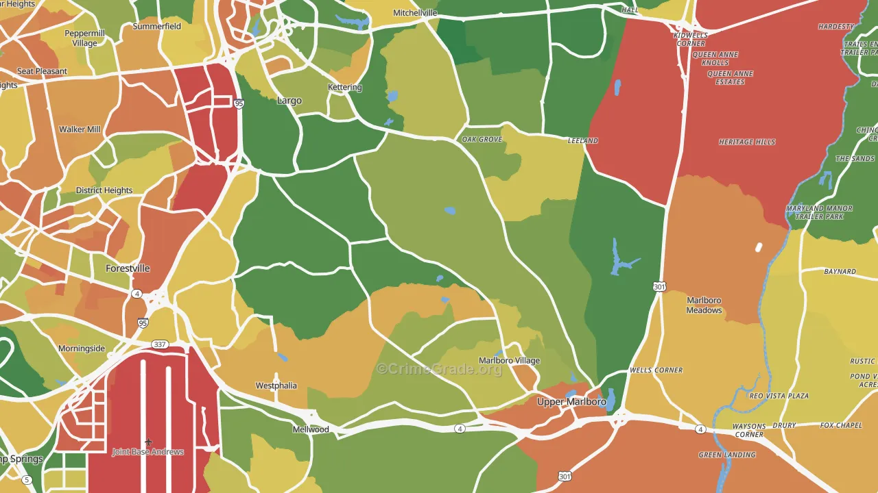 Upper Marlboro, MD Map of Burglary Rates