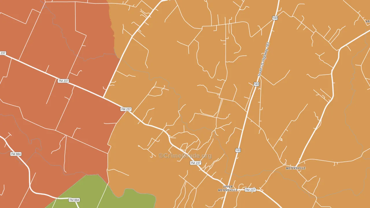 Upper Meyersville, TX Map of Burglary Rates