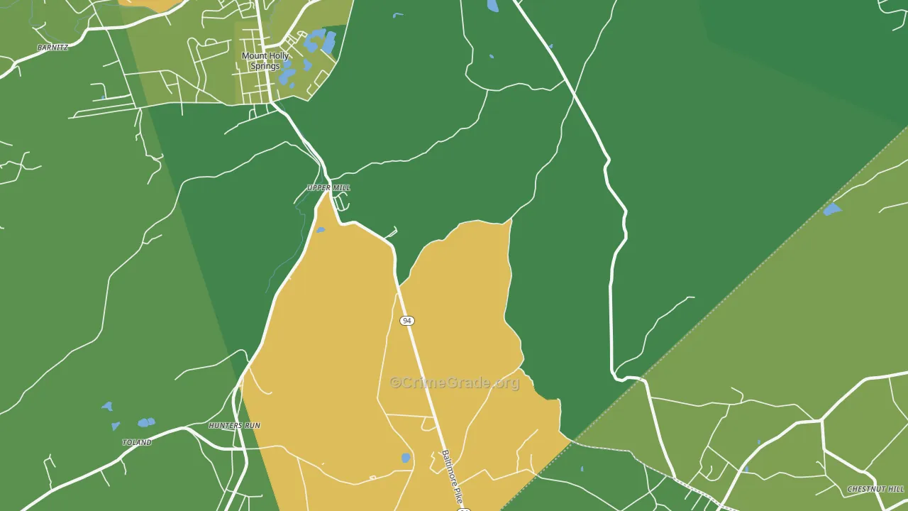 Upper Mill, PA Map of Burglary Rates