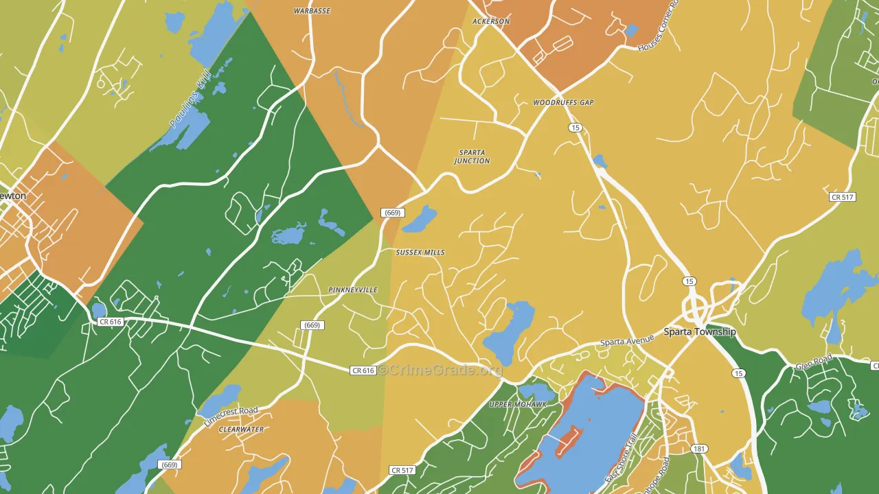 Upper Mohawk, NJ Map of Burglary Rates