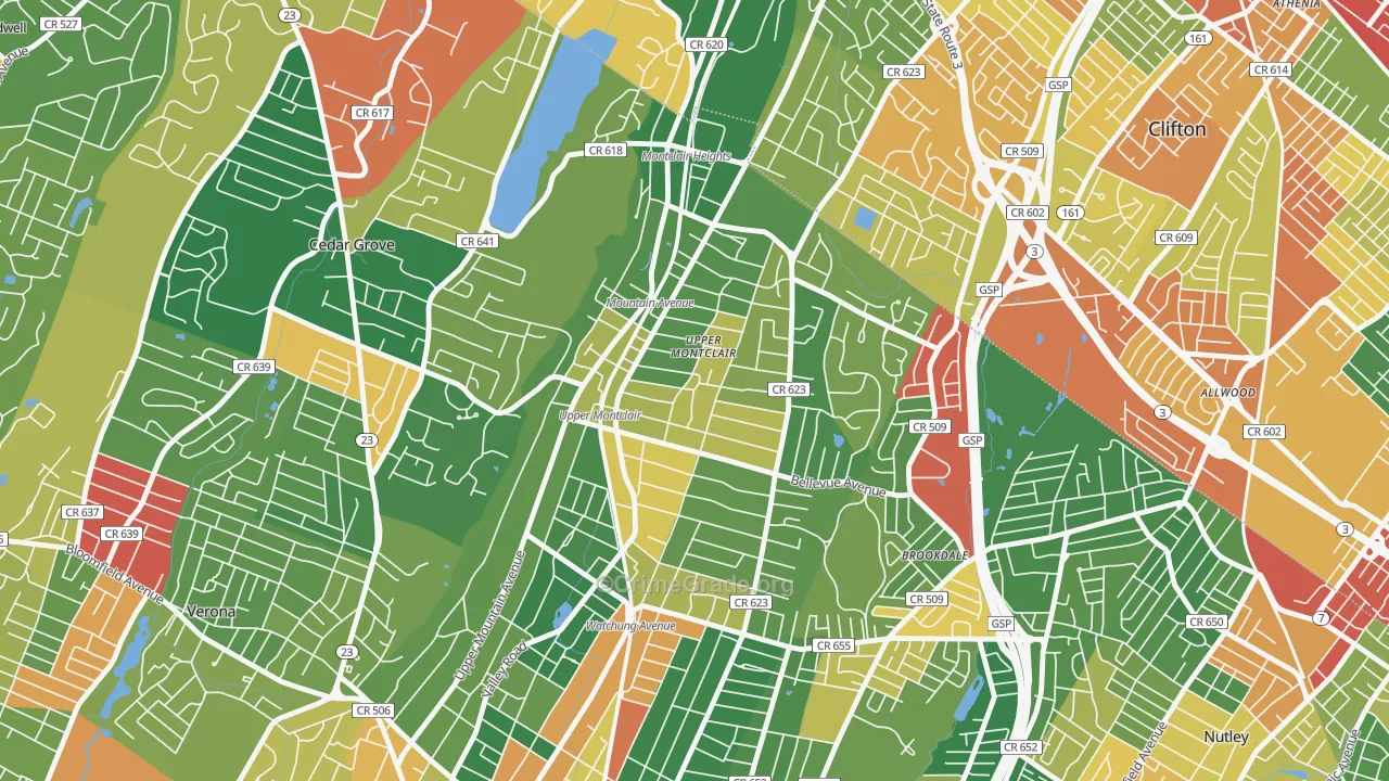 Upper Montclair, NJ Map of Burglary Rates