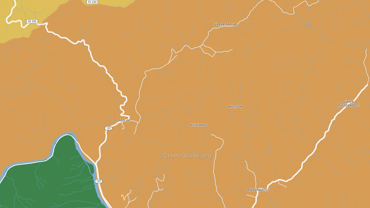 Upper Poplar, NC Map of Burglary Rates