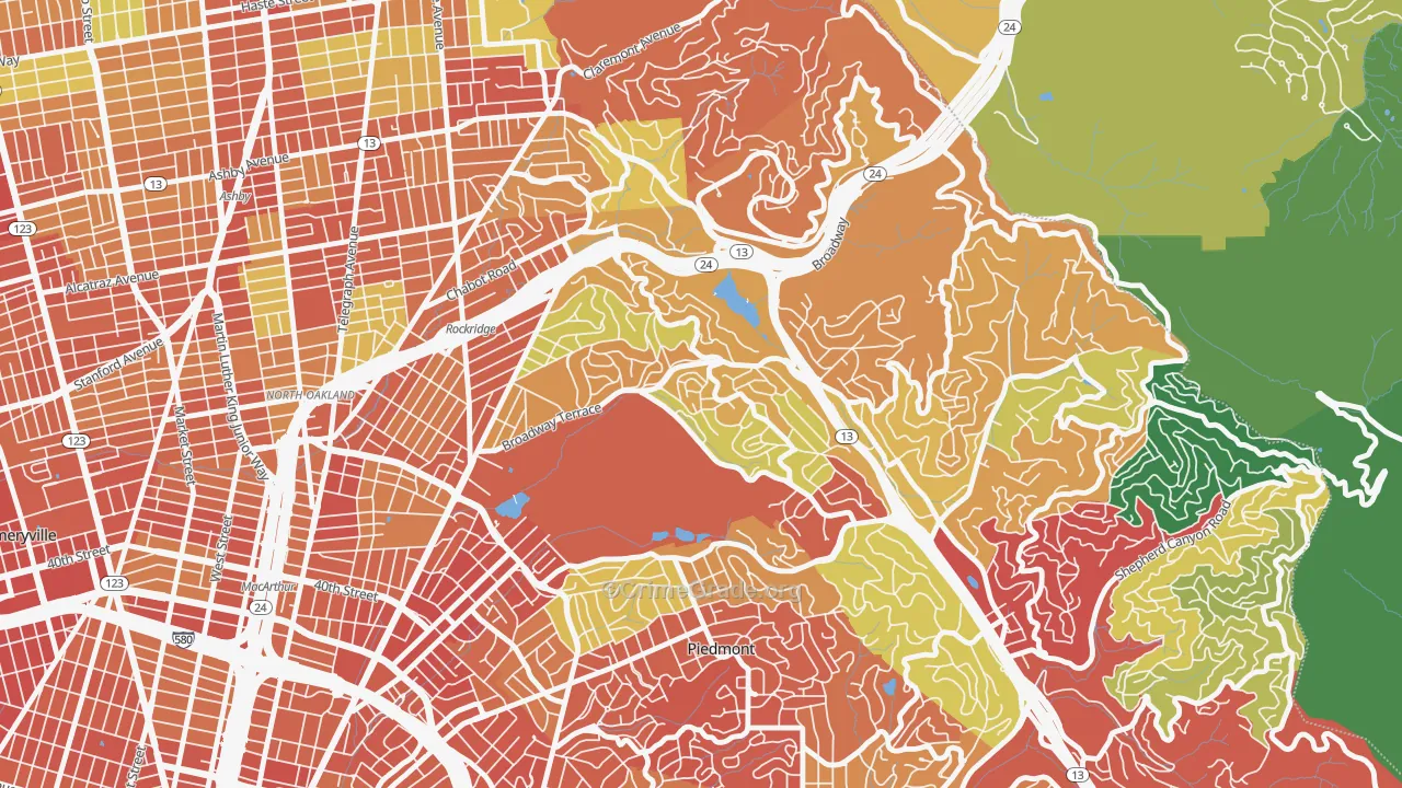 Upper Rockridge, Oakland, CA Map of Burglary Rates