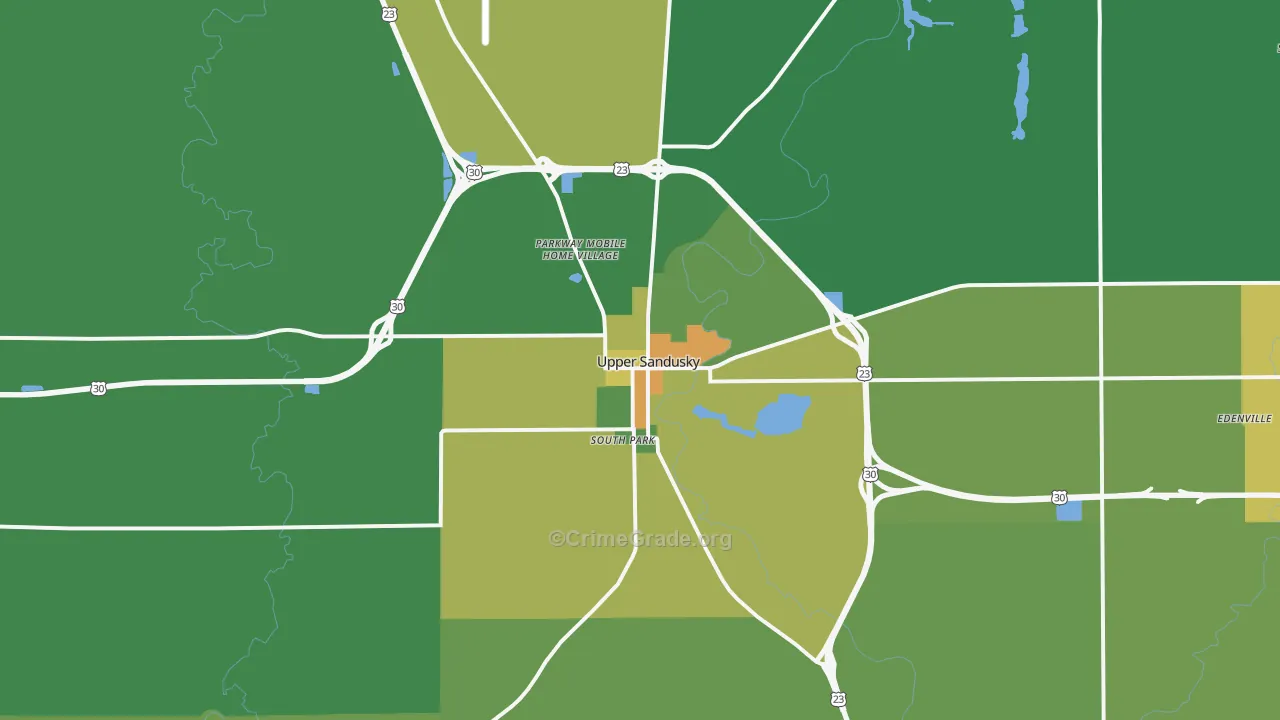 Upper Sandusky, OH Map of Burglary Rates
