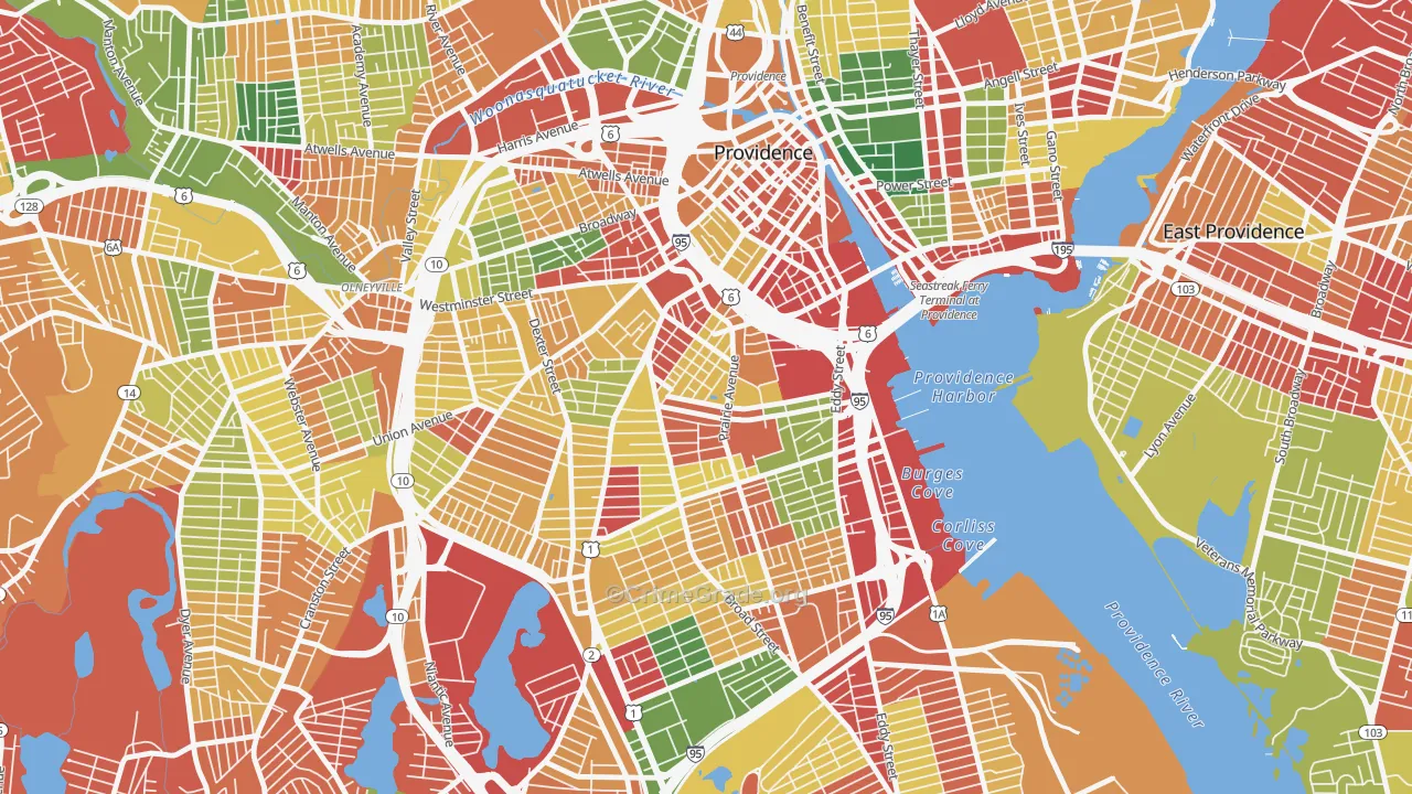 Upper South Providence, Providence, RI Map of Burglary Rates
