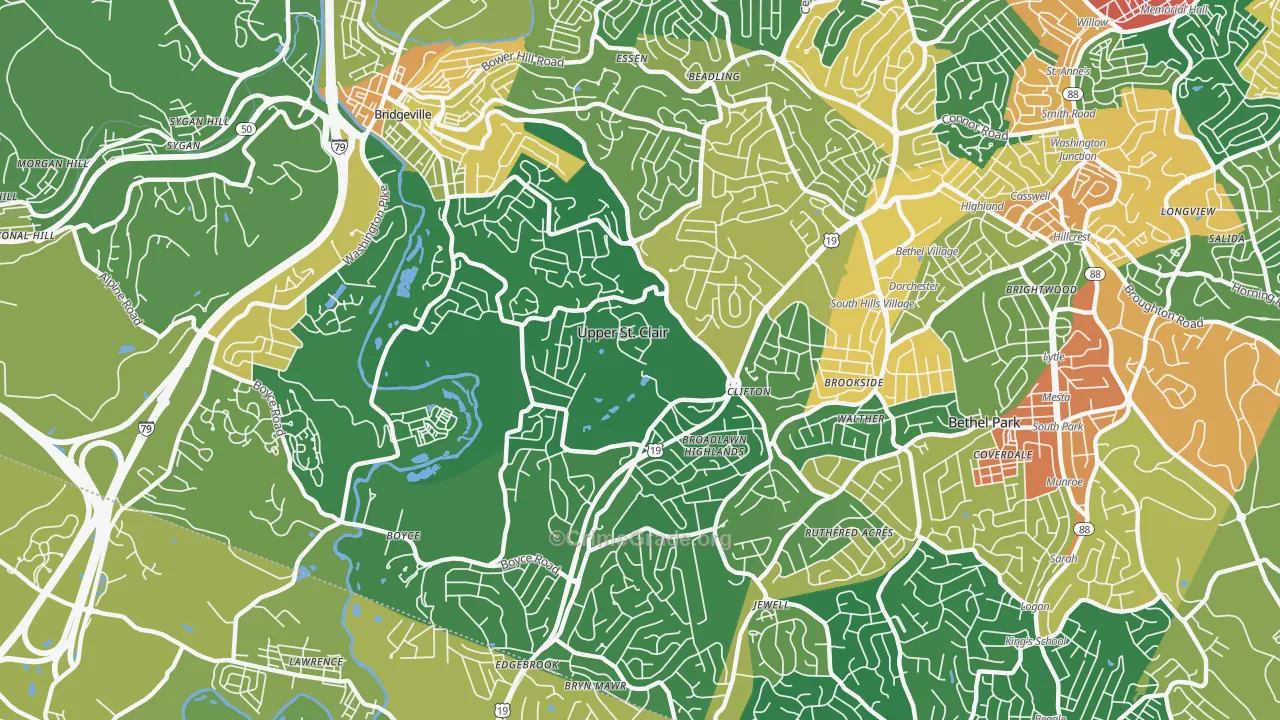 Upper St. Clair, PA Map of Burglary Rates