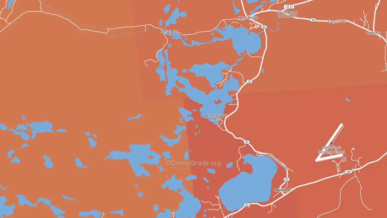 Upper St. Regis, NY Map of Burglary Rates