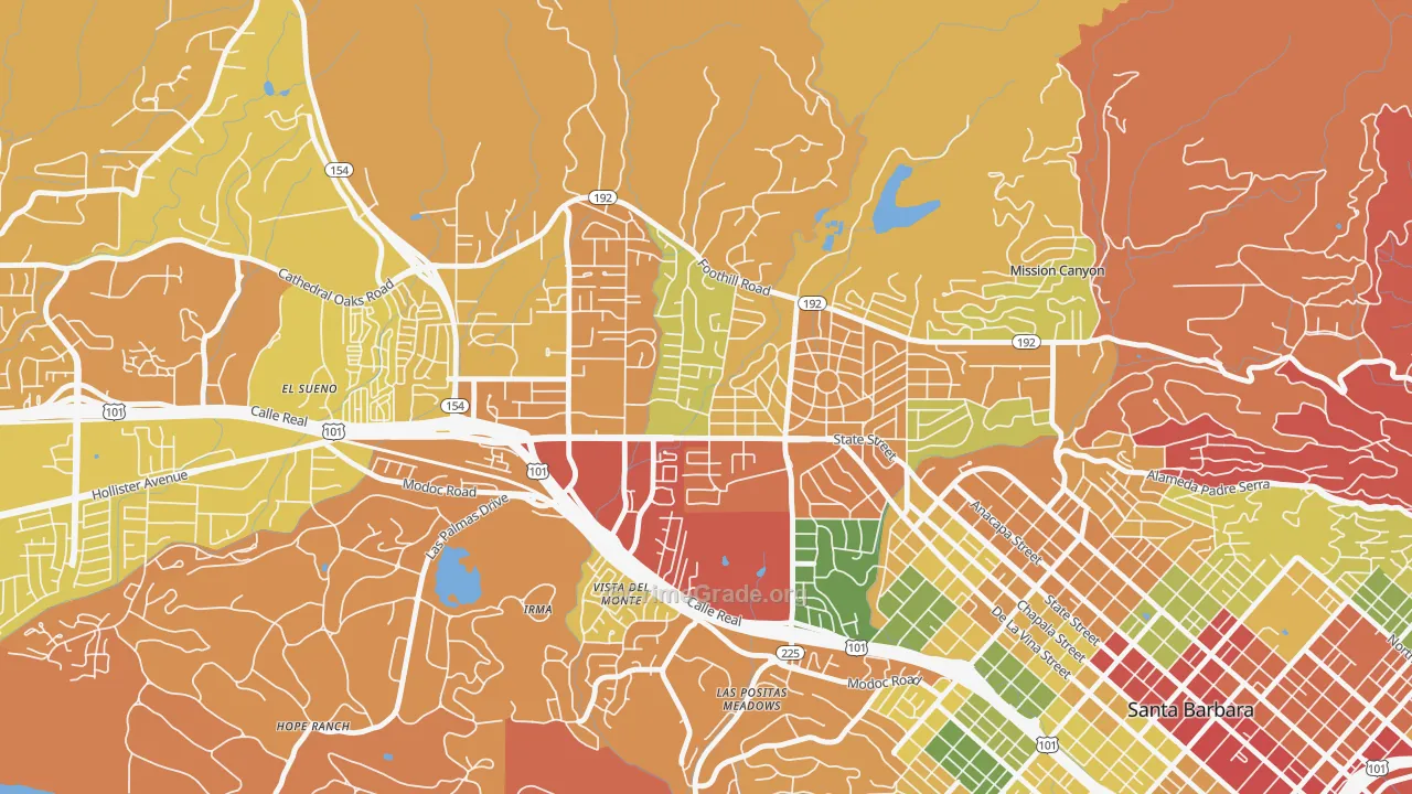 Upper State, Santa Barbara, CA Map of Burglary Rates