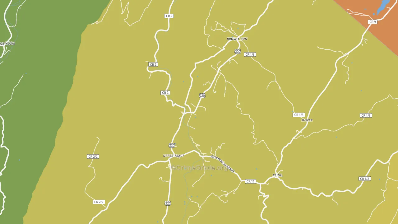 Upper Tract, WV Map of Burglary Rates