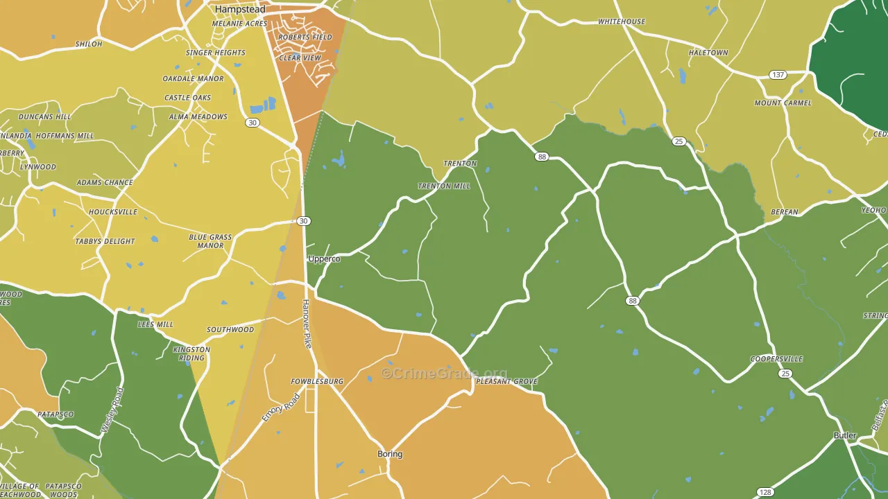 Upperco, MD Map of Burglary Rates