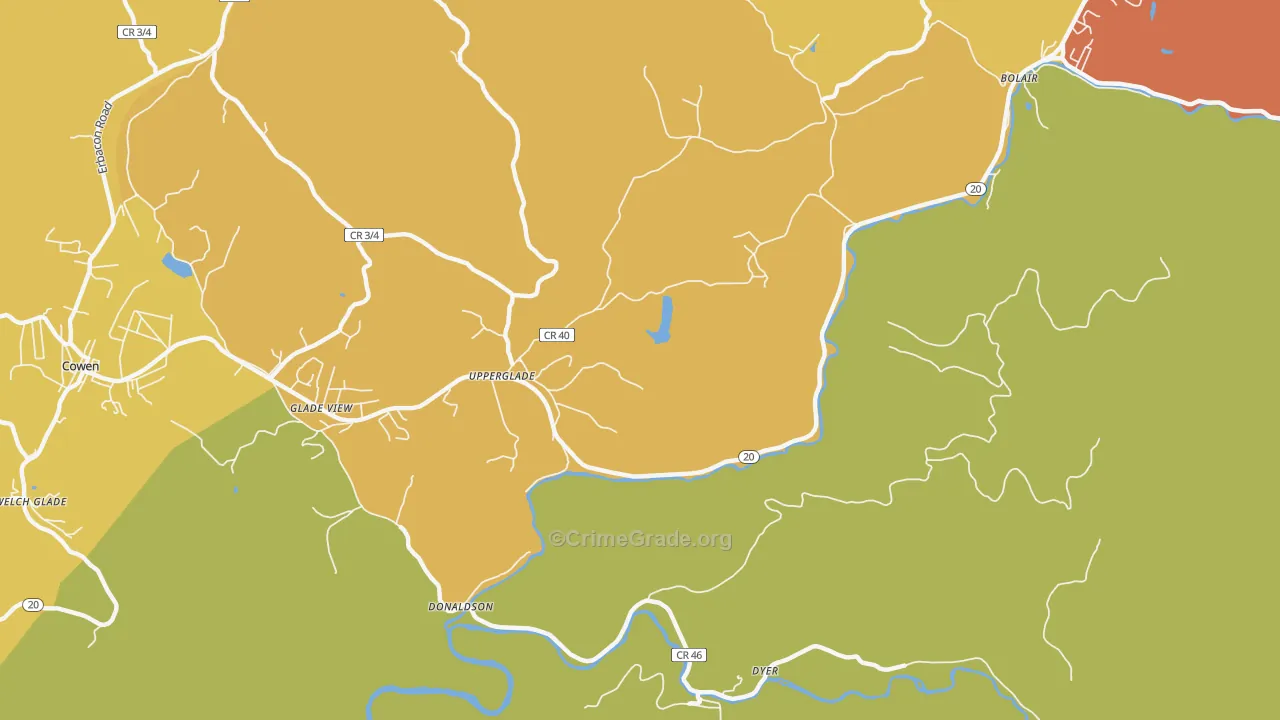 Upperglade, WV Map of Burglary Rates