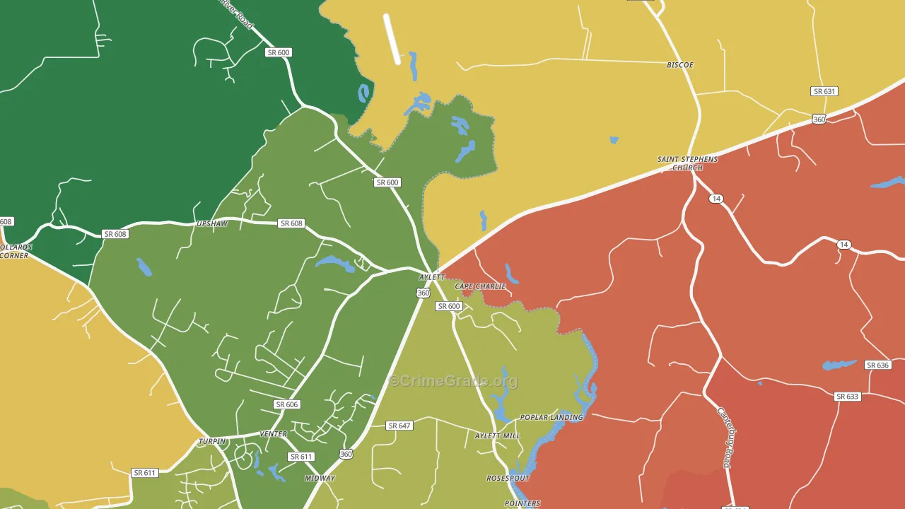 Upshaw, VA Map of Burglary Rates