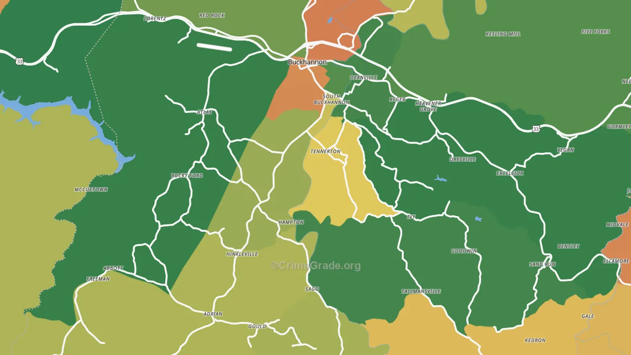 Upshur County, WV Map of Burglary Rates