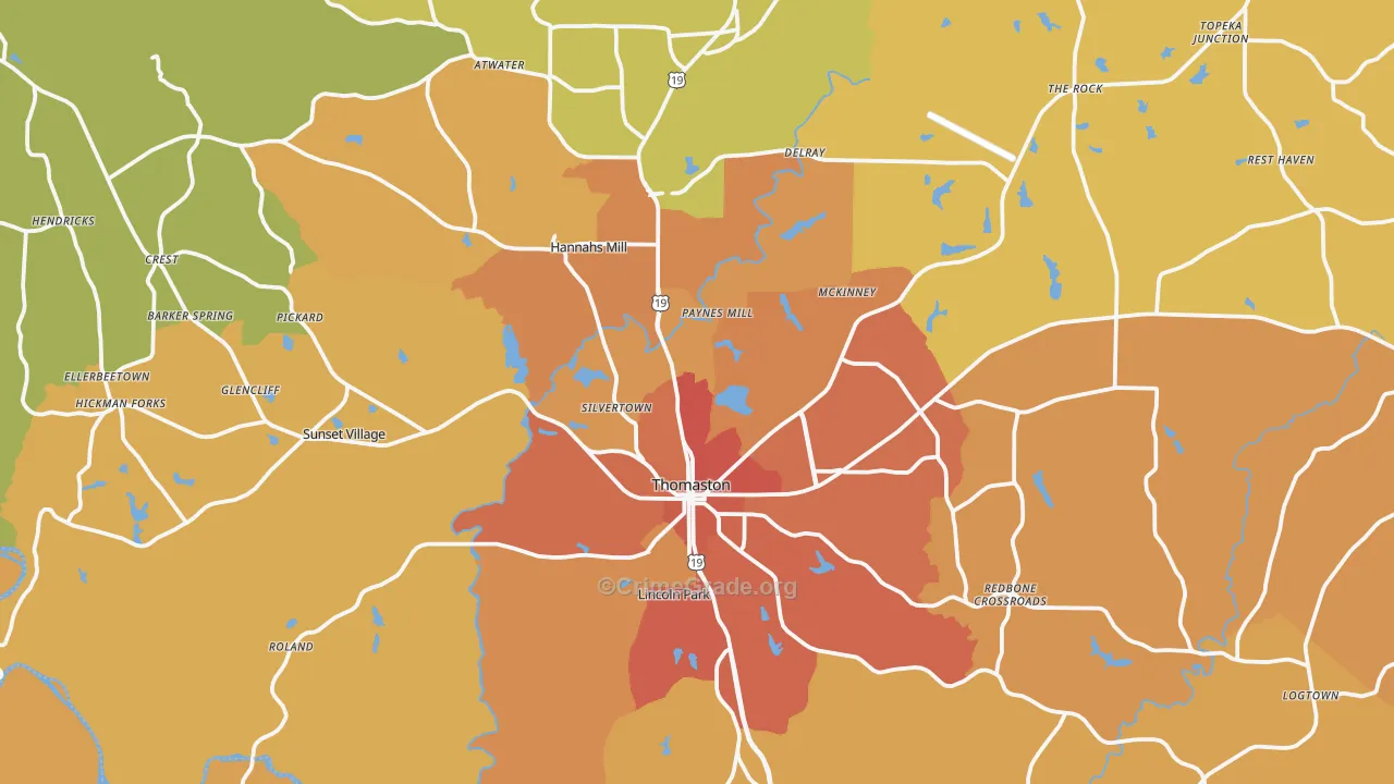 Upson County, GA Map of Burglary Rates