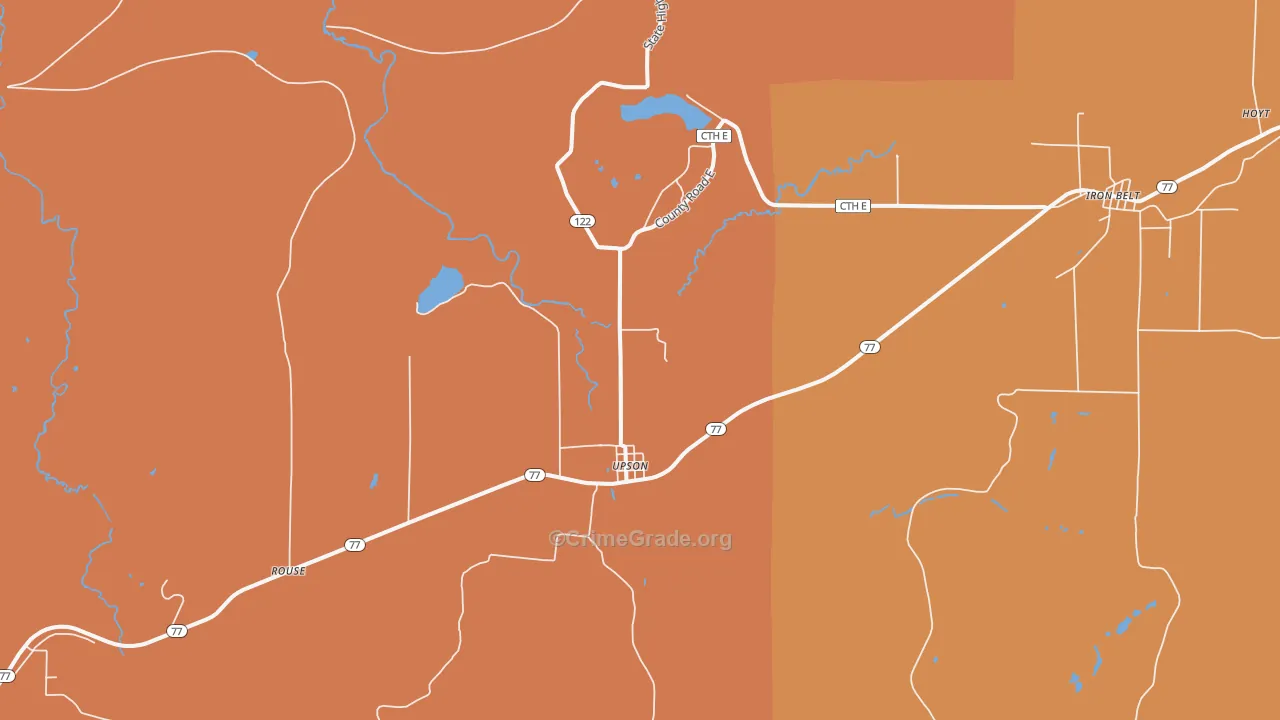 Upson, WI Map of Burglary Rates