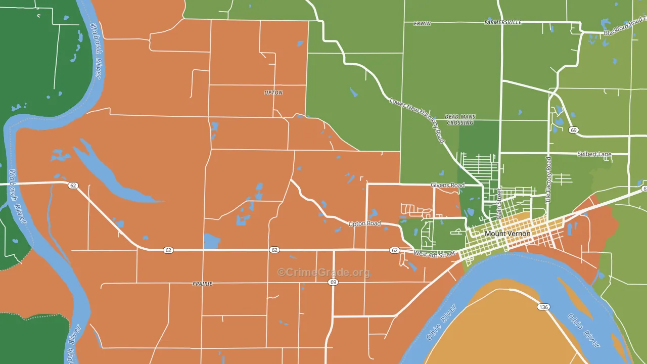 Upton, IN Map of Burglary Rates