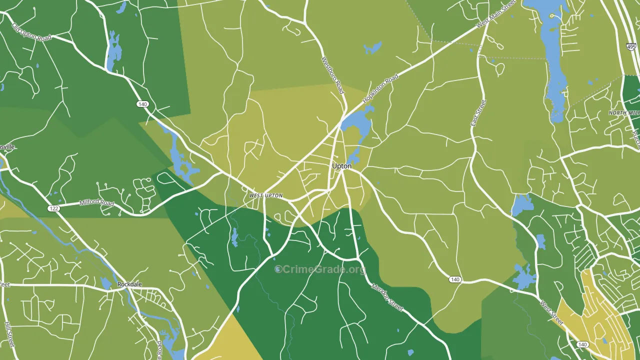 Upton, MA Map of Burglary Rates