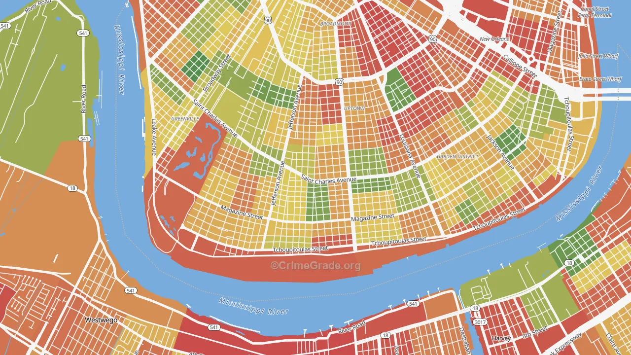 Uptown, New Orleans, LA Map of Burglary Rates