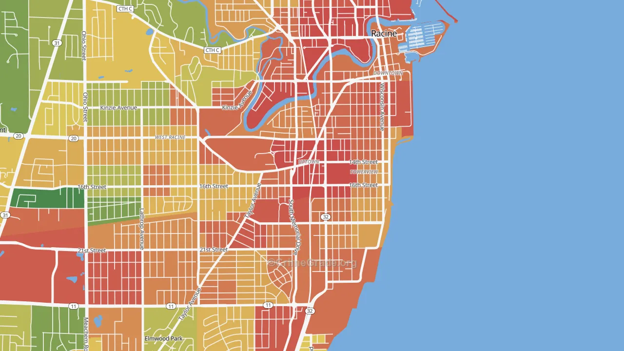 Uptown, Racine, WI Map of Burglary Rates