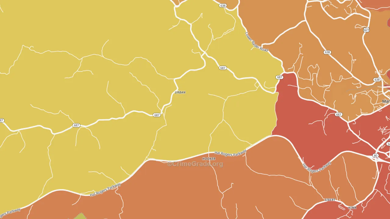 Urban, KY Map of Burglary Rates