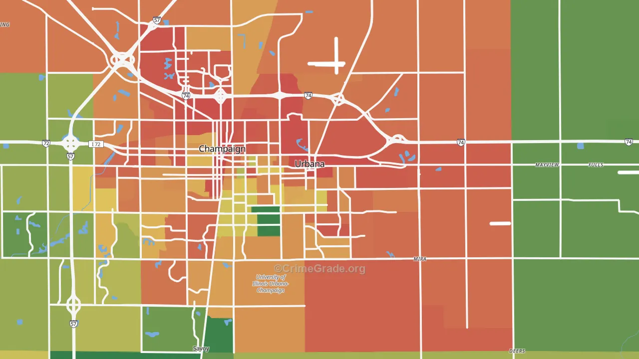 Urbana, IL Map of Burglary Rates