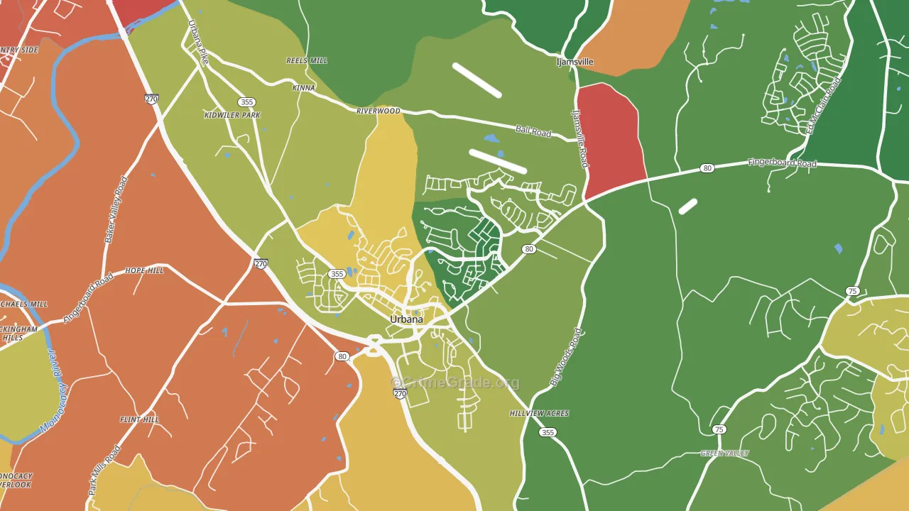 Urbana, MD Map of Burglary Rates