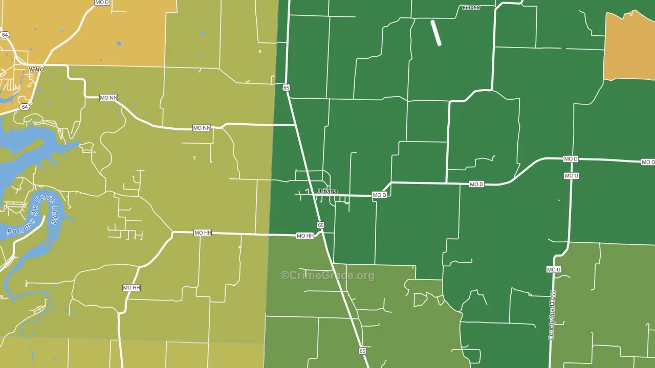 Urbana, MO Map of Burglary Rates