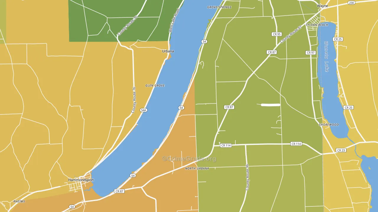 Urbana, NY Map of Burglary Rates