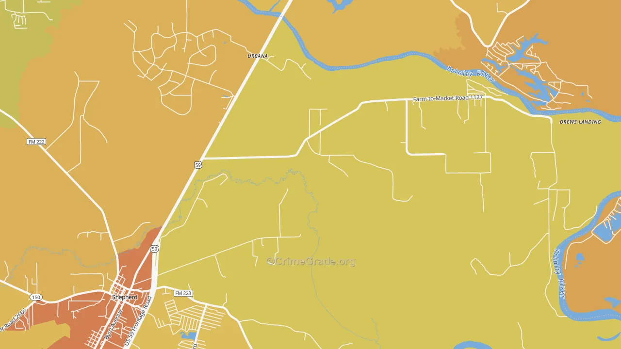 Urbana, TX Map of Burglary Rates