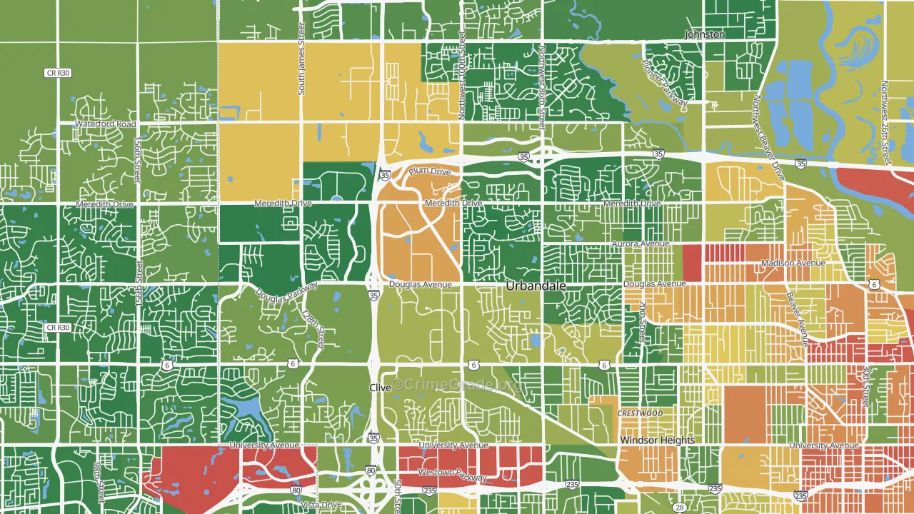Urbandale, IA Map of Burglary Rates