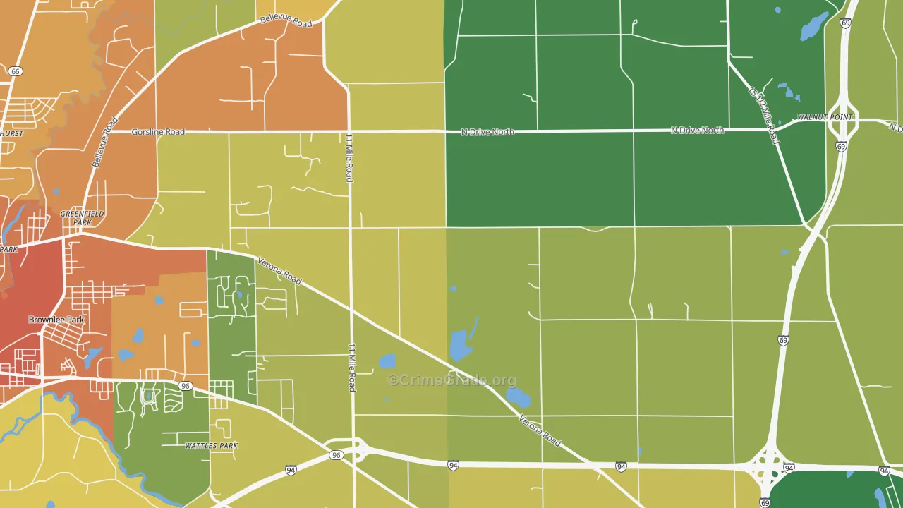 Urbandale, MI Map of Burglary Rates