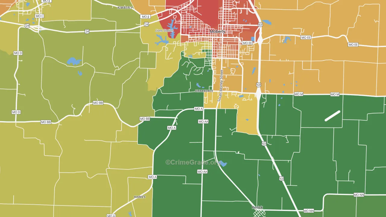 Urbandale, MO Map of Burglary Rates