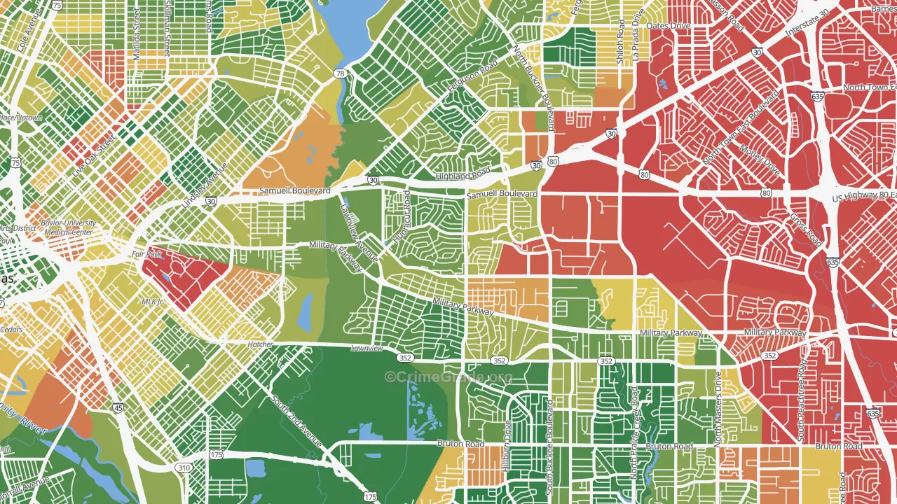 Urbandale-Parkdale, Dallas, TX Map of Burglary Rates