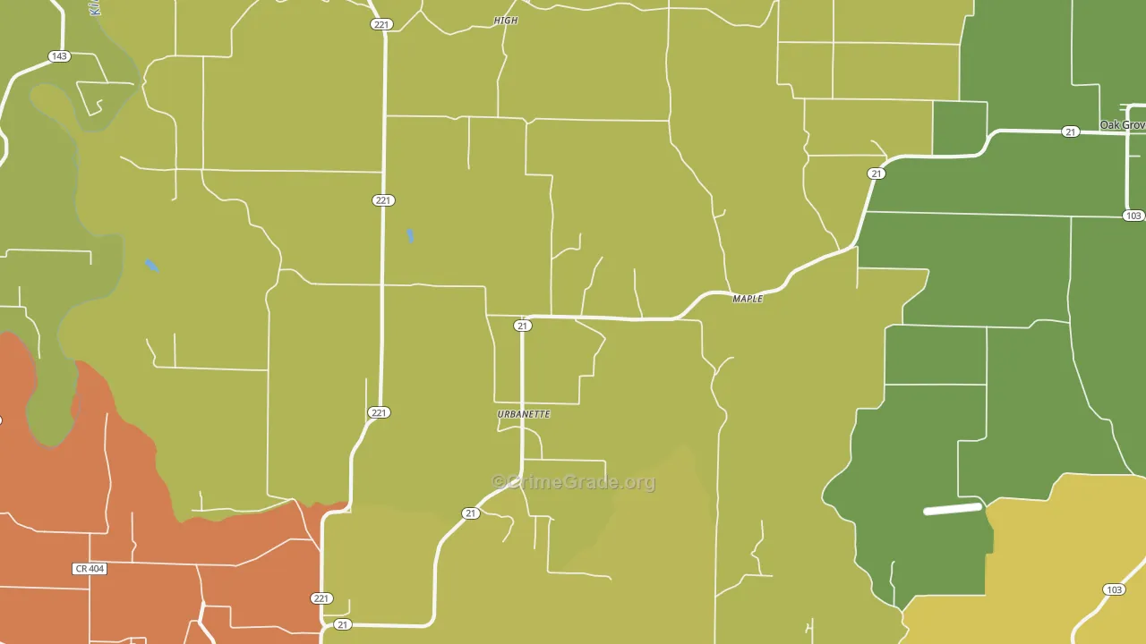 Urbanette, AR Map of Burglary Rates